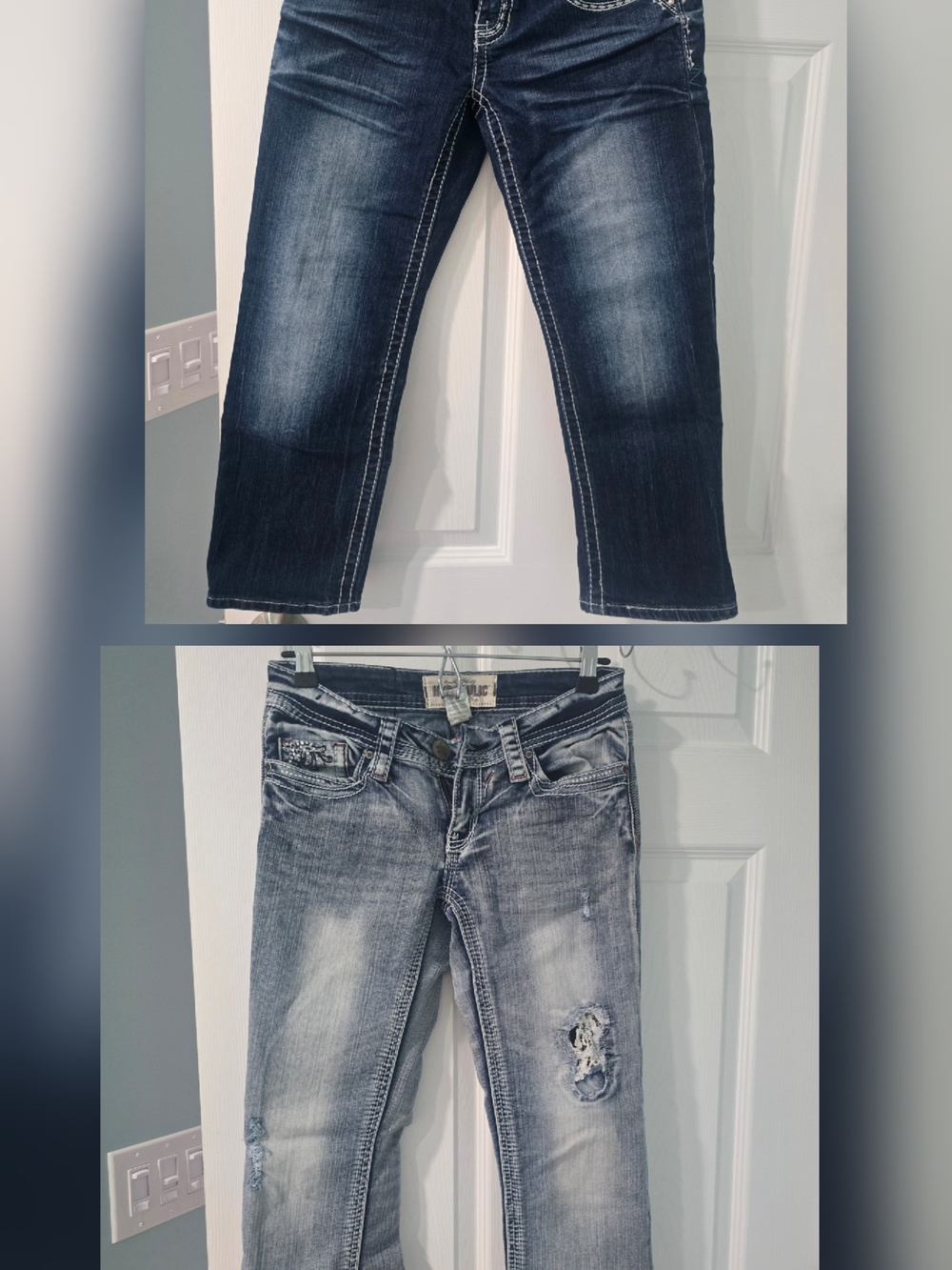 For Both Hydraulic Size 2 Blue Cropped Capri Distressed Embellished Jeans